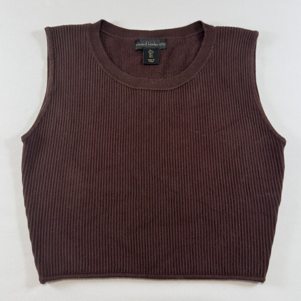 House Of Harlow 1960 Brown Ribbed Cropped Tank Top Size Large - Picture 1 of 10